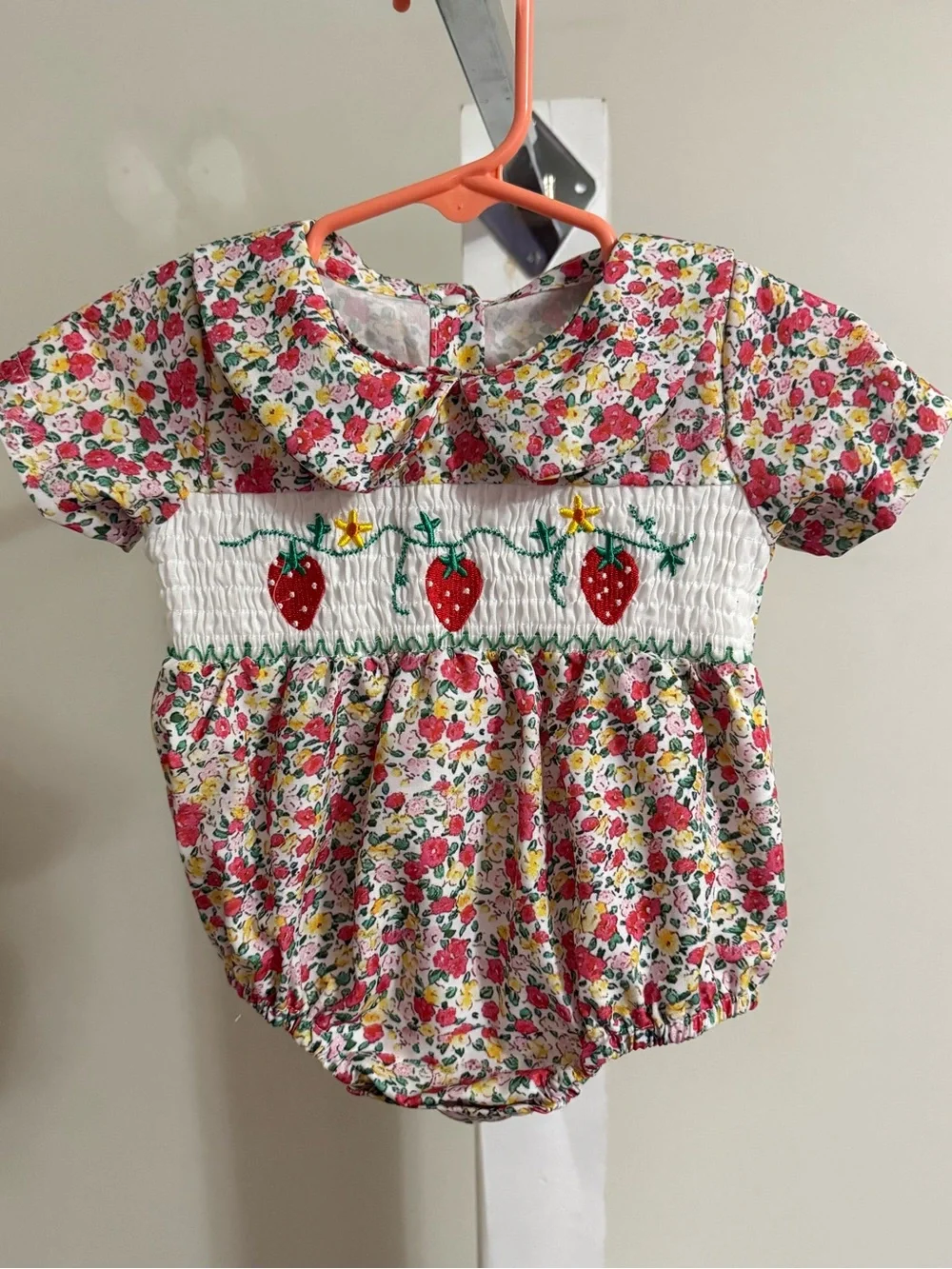 Smocked Strawberry Bubble Romper